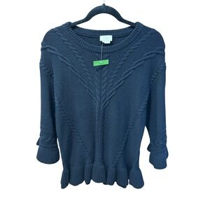 Kate Spade Broome Street Black Cable Knit Ruffle Hem Sweater Womens Small